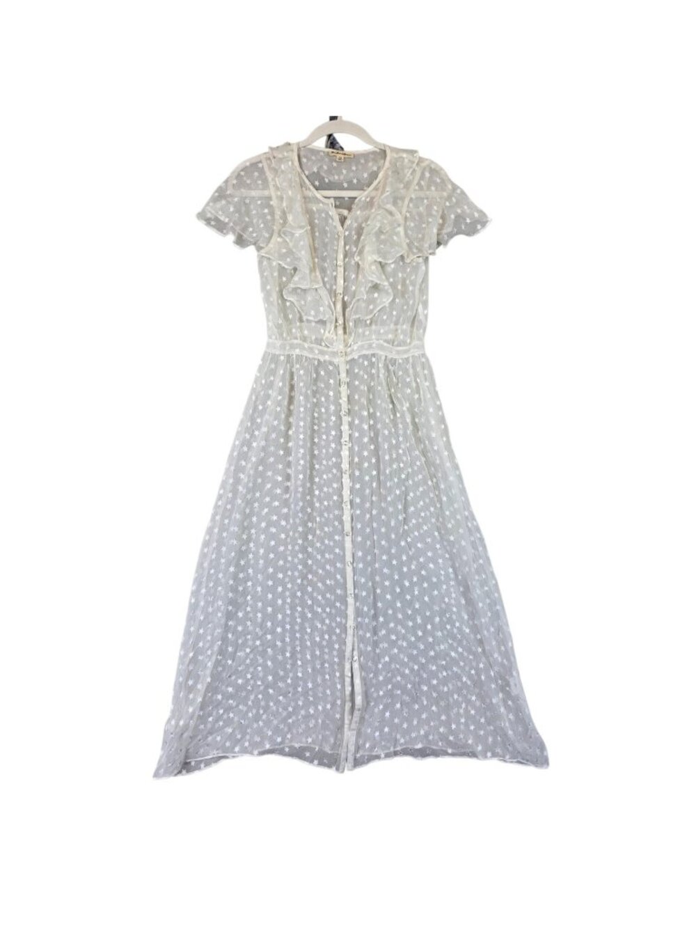For Love & Lemons Dress Womens XS White Star Ruffle Maxi 4th Of July Sheer